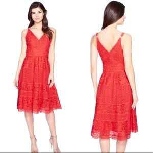 Adelyn Rae Coral Red Crochet Fit and Flare Dress XS